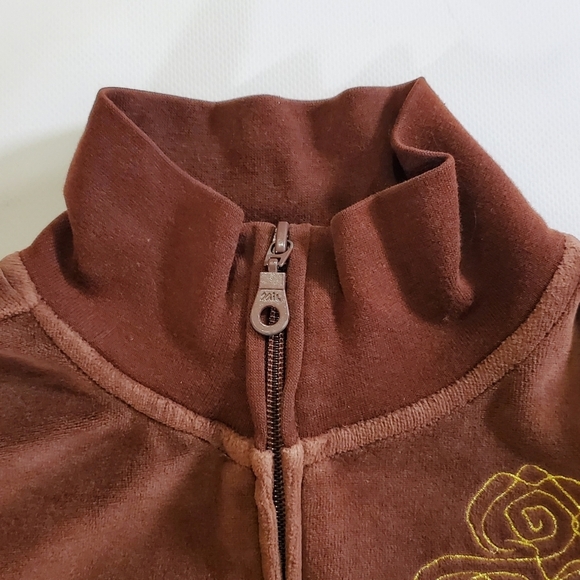 2413 * Sideout Embroidered Rose Velour Zip Jacket Brown Size M (10/12) Y2K - Picture 7 of 14